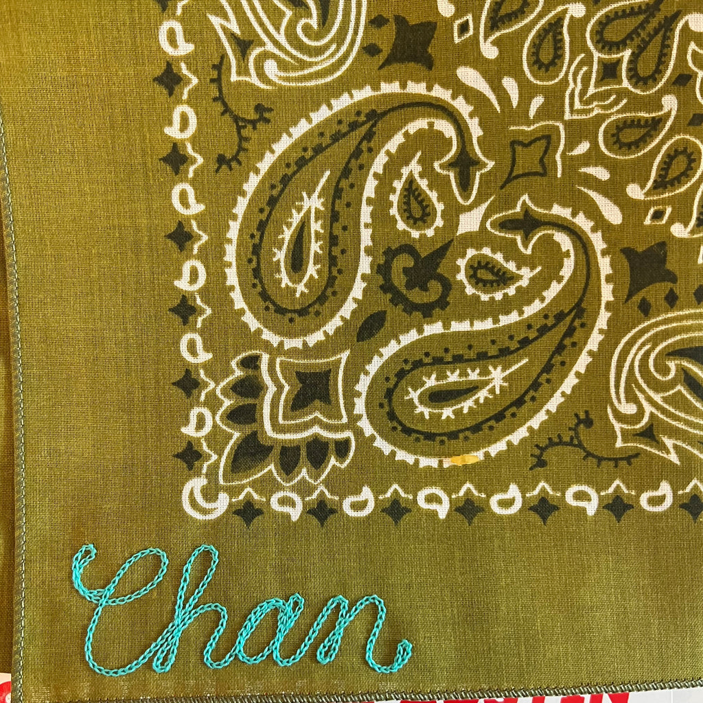 Army Green Classic Paisley Chainstitched Bandana