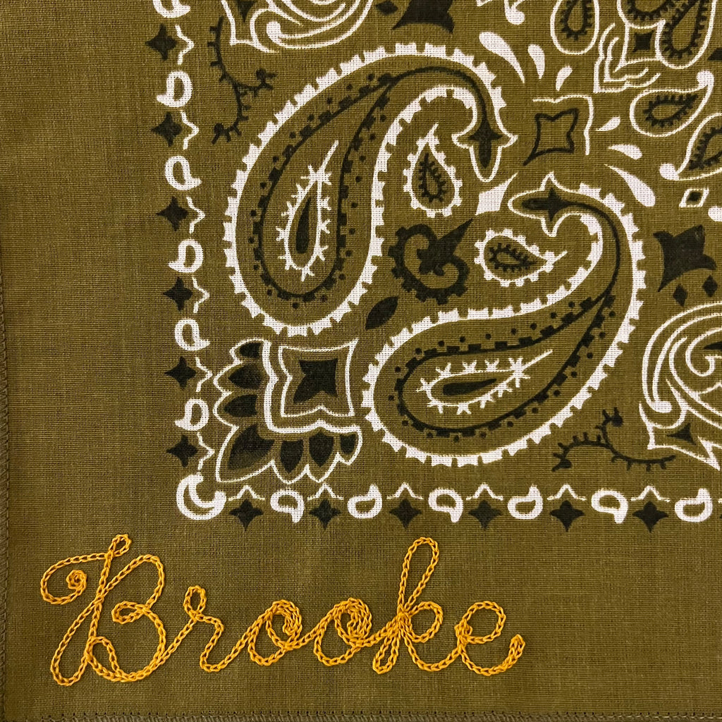 Army Green Classic Paisley Chainstitched Bandana
