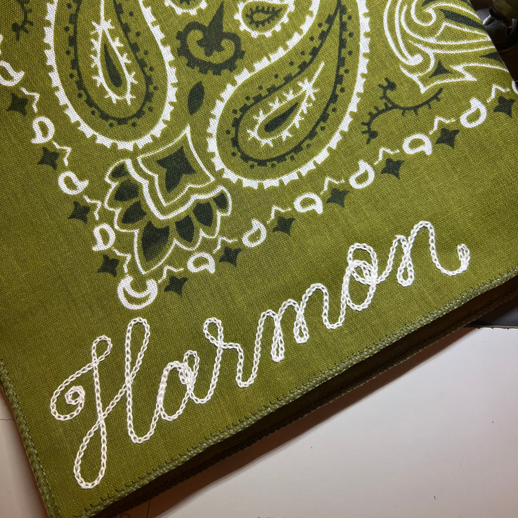 Army Green Classic Paisley Chainstitched Bandana