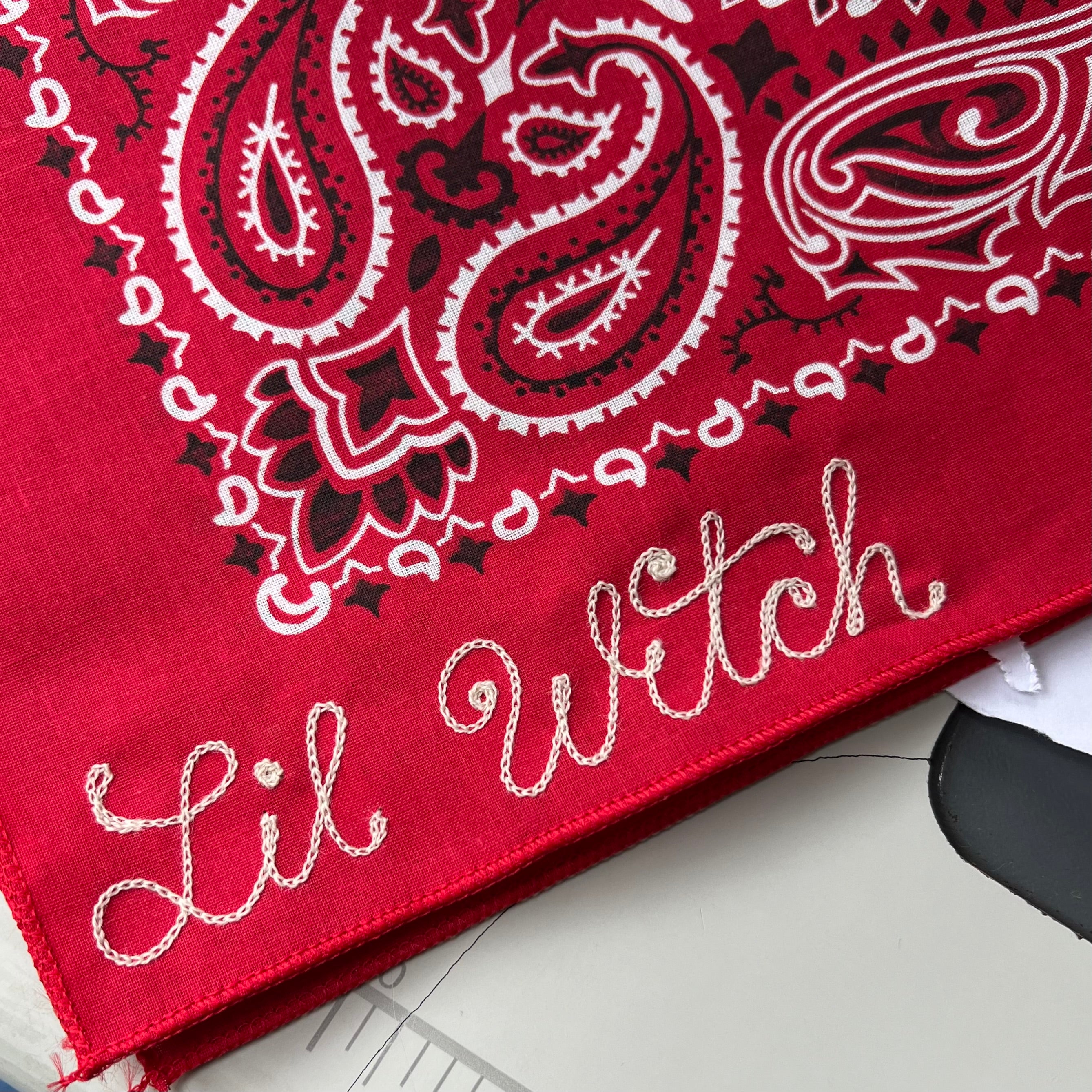 Red Classic Paisley Chainstitched Bandana | Rancho Sueño