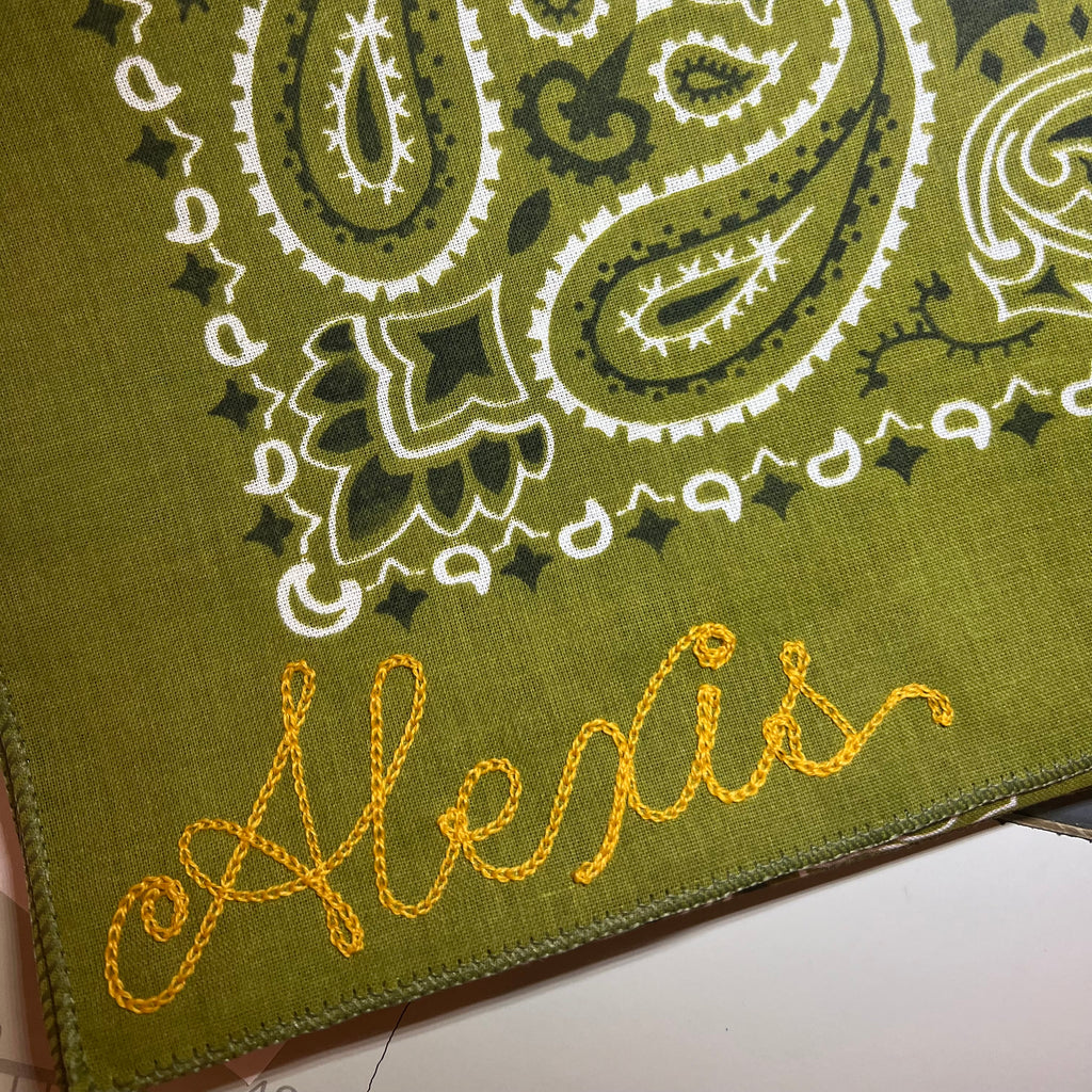 Army Green Classic Paisley Chainstitched Bandana