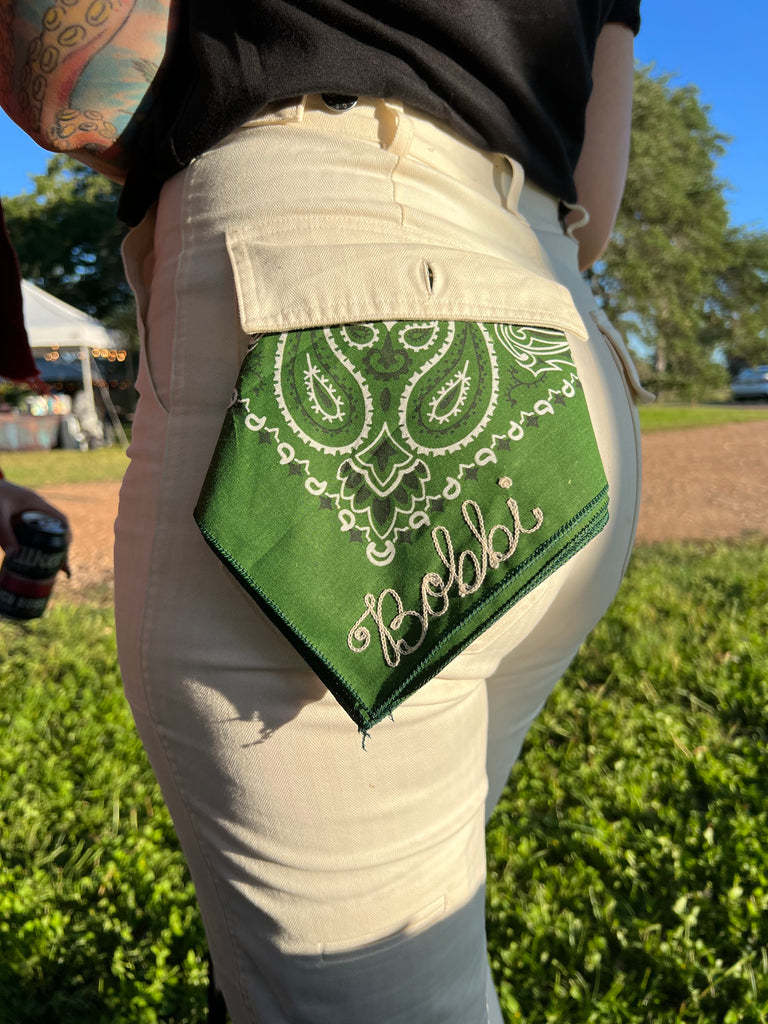 Hunter Green Classic Paisley Chainstitched Bandana