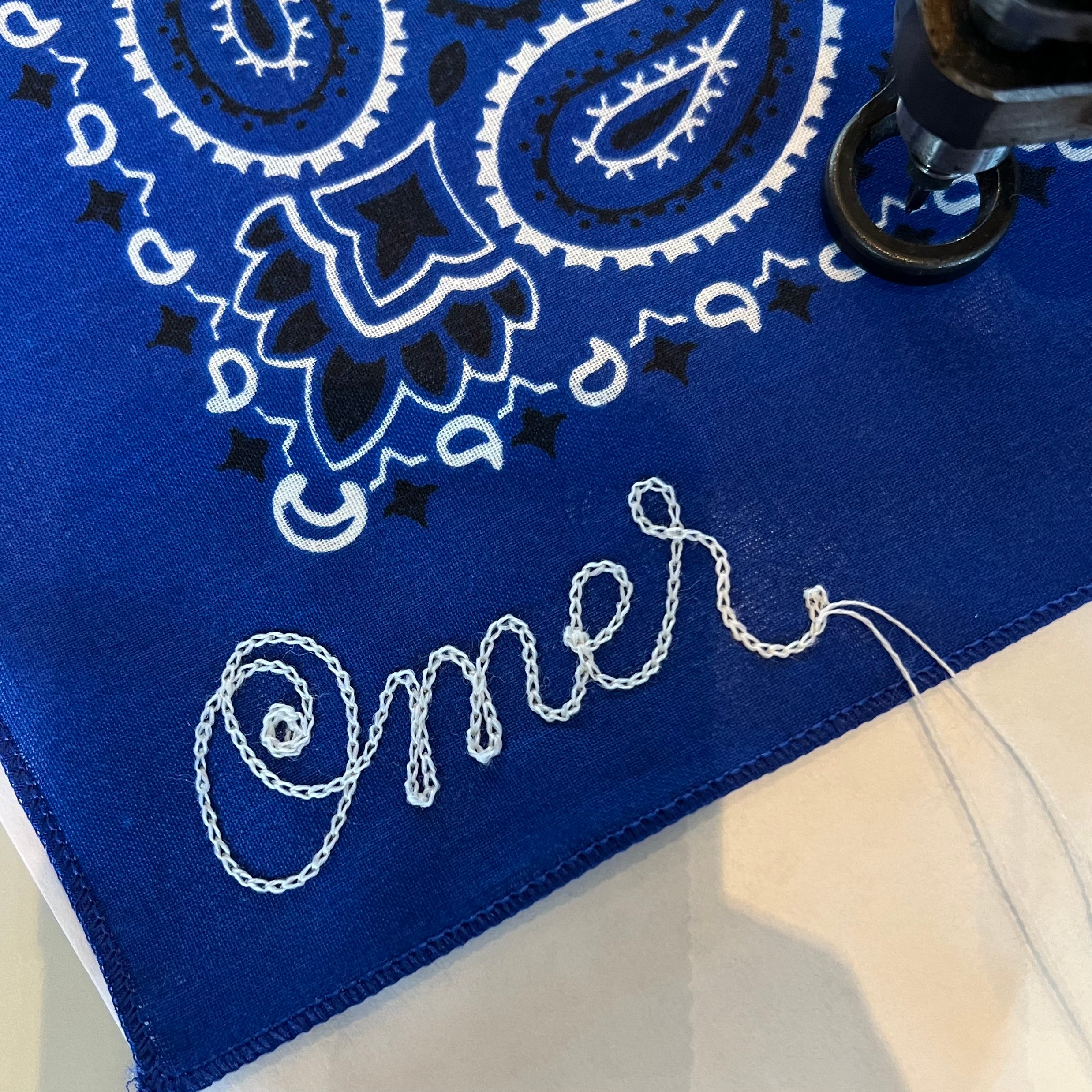 Royal Blue Classic Paisley Chainstitched Bandana | Rancho Sueño