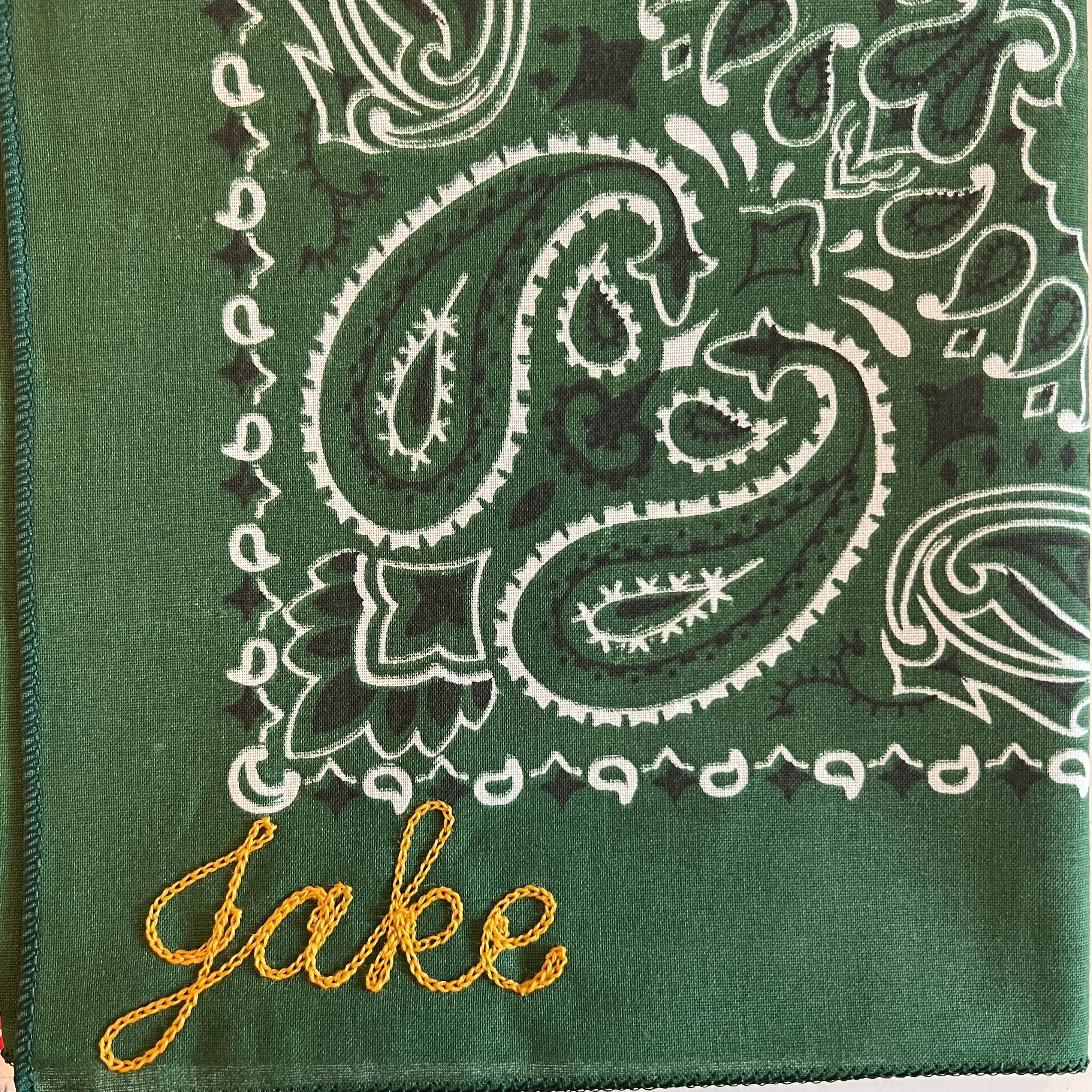 Hunter Green Classic Paisley Chainstitched Bandana | Rancho Sueño