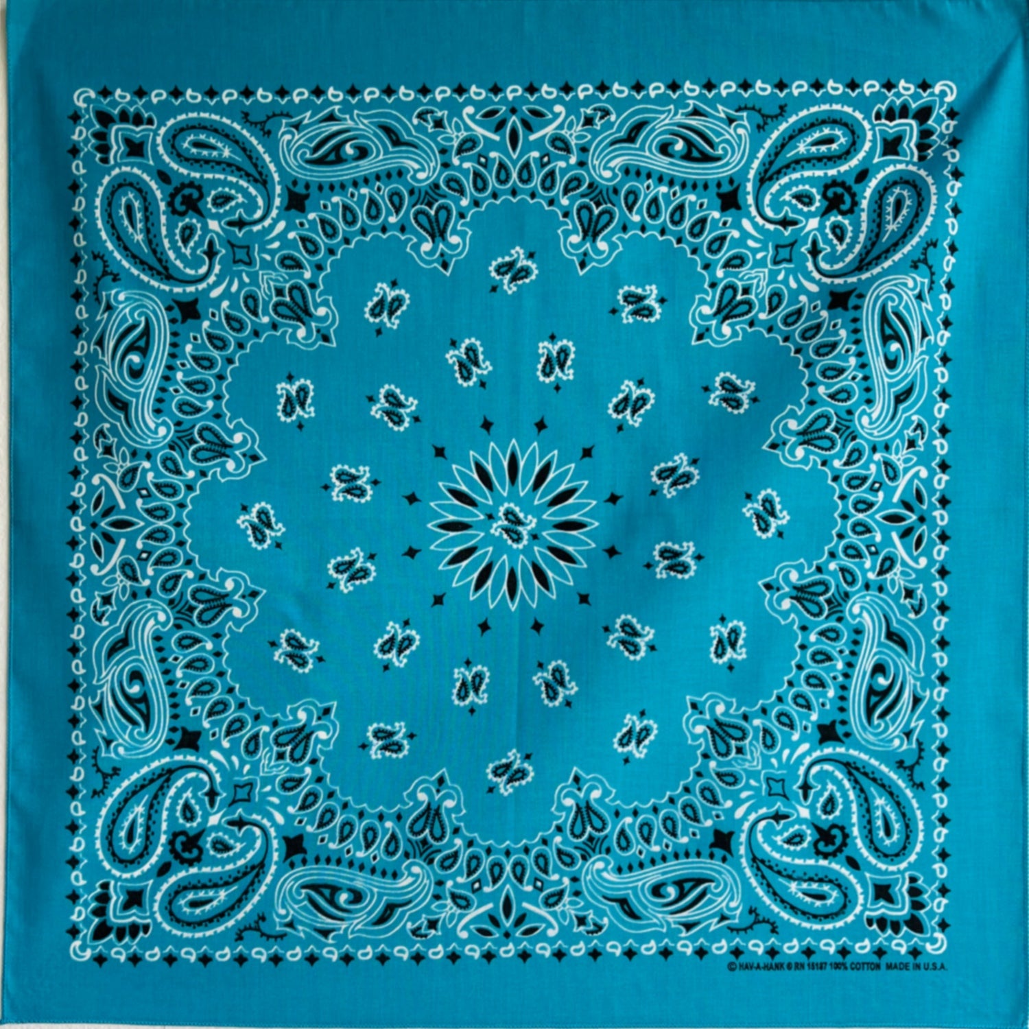 Turquoise Classic Paisley Chainstitched Bandana | Rancho Sueño