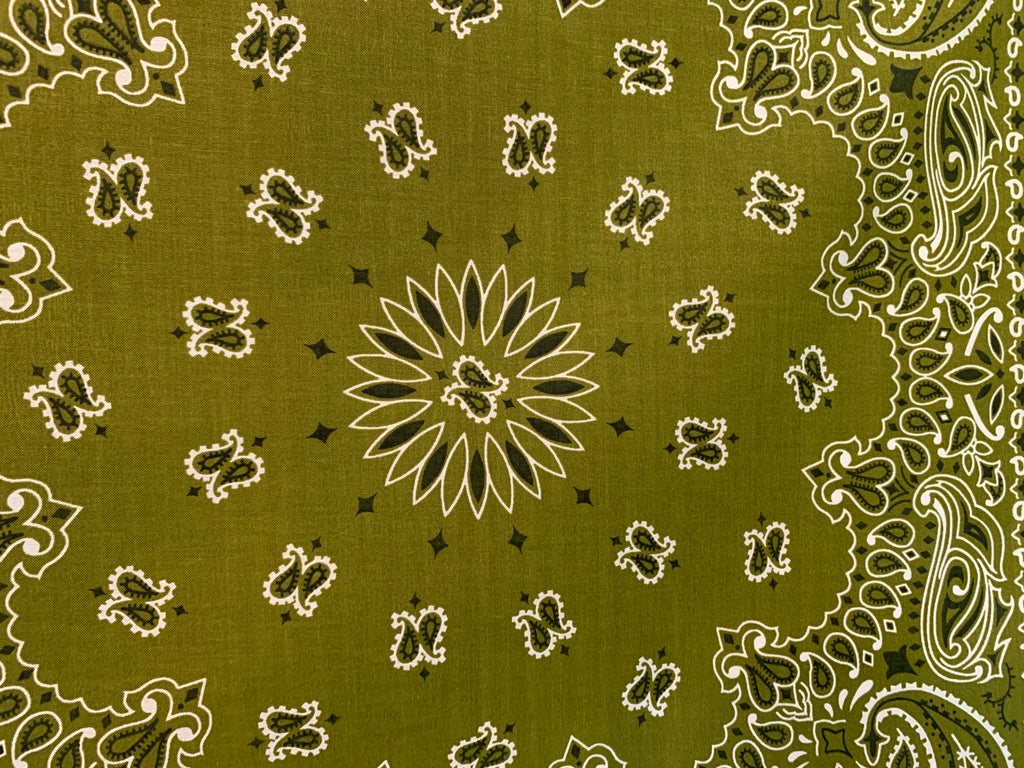 Army Green Classic Paisley Chainstitched Bandana